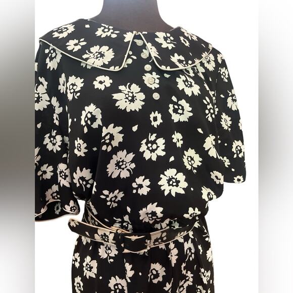 Vtg 90s Floral Modest Coquette Collared Belted Feminine Midi Dress Size 12 Twee - Picture 1 of 5